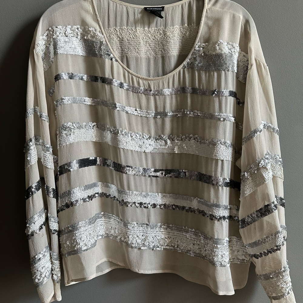 Club Monaco Sequin Long Sleeve Blouse Small